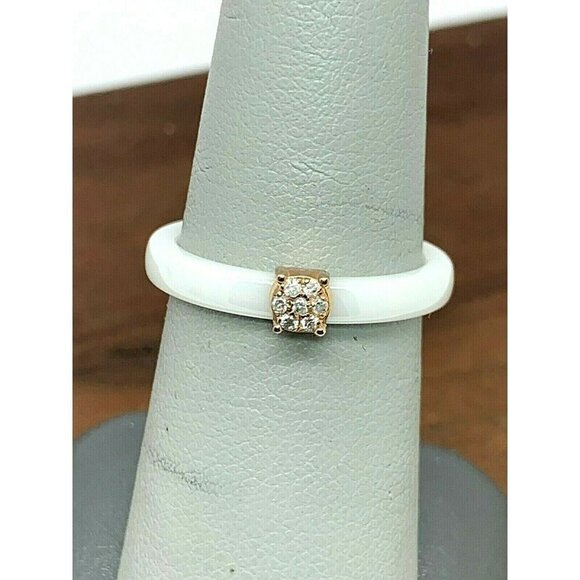 Engagement Promise Ring 0.05ctw Diamond Sterling Silver White Ceramic Size 7 - Picture 4 of 13